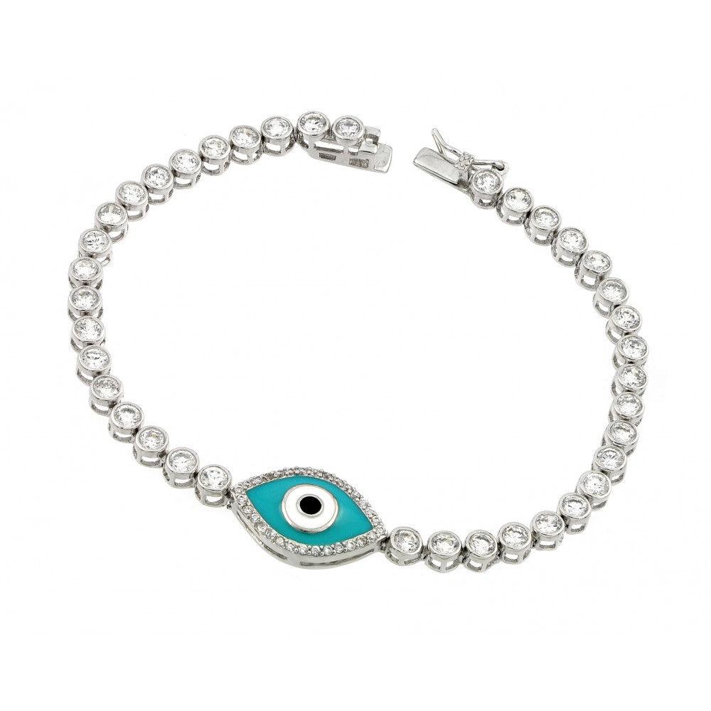 Silver 925 Rhodium Plated Evil Eye Clear CZ Tennis Bracelet - STB00506