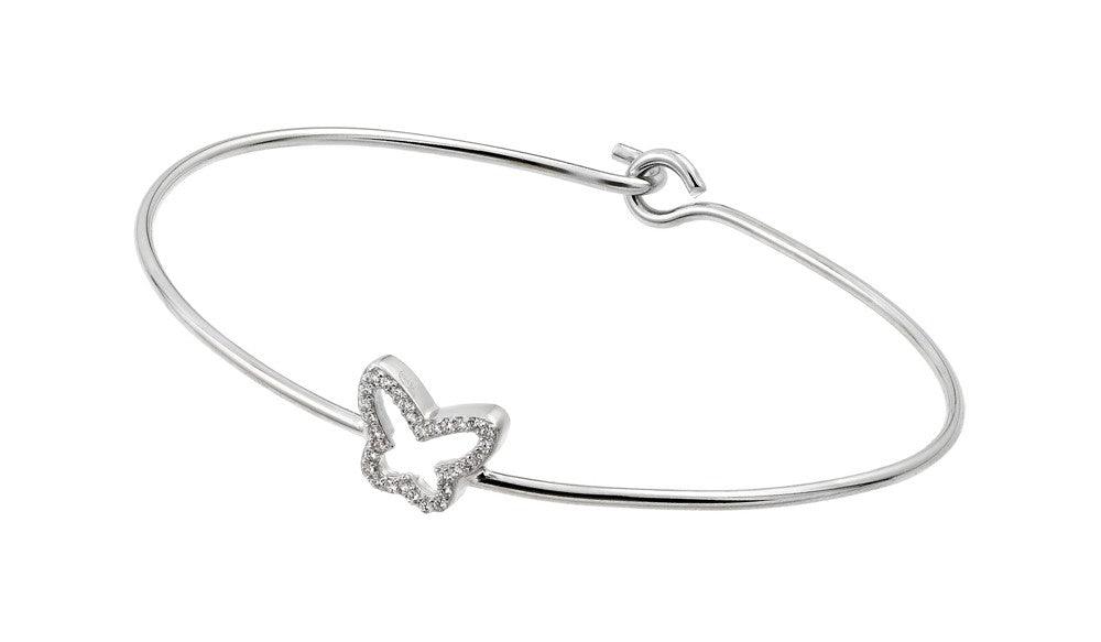 Silver 925 Rhodium Plated Butterfly Outline Clear CZ Bracelet - STB00509