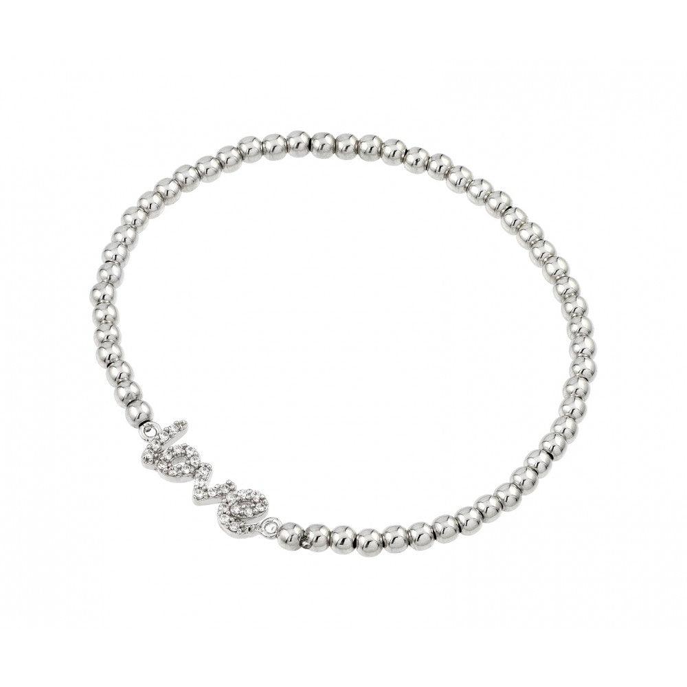 Silver 925 Rhodium Plated Love CZ Bead Bracelet - STB00516