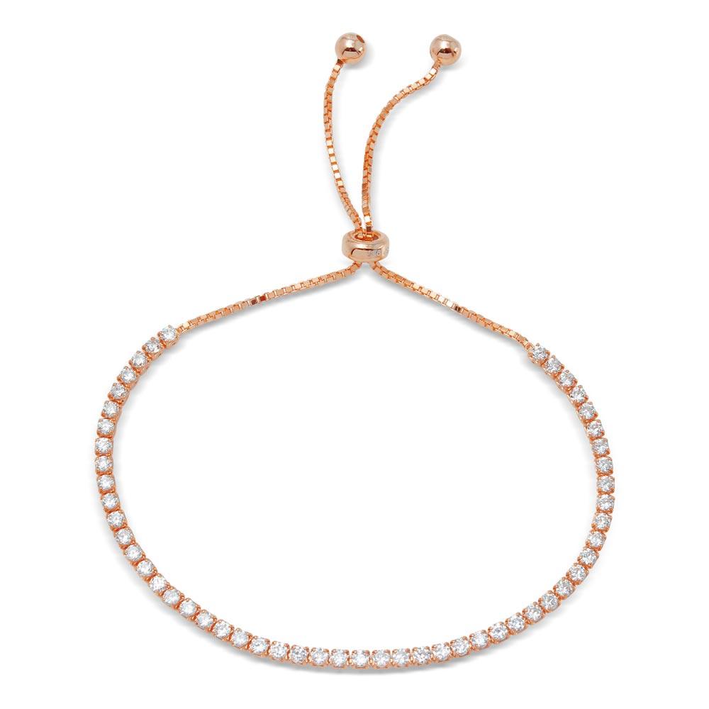 Rose Gold Plated 925 Sterling Silver Tennis Adjustable Bracelet with CZ - STB00534RGP