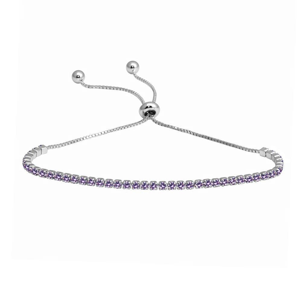 Rhodium Plated 925 Sterling Silver Purple CZ Lariat Bracelet - STB00534RH-PUR