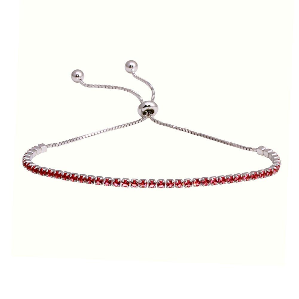 Rhodium Plated 925 Sterling Silver Red CZ Lariat Bracelet - STB00534RH-RED