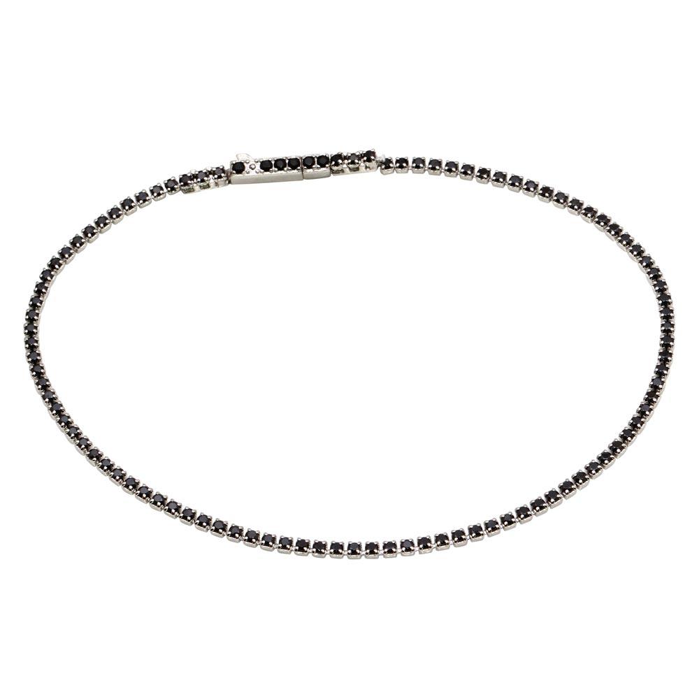 Rhodium Plated 925 Sterling Silver Tennis Bracelet with Black CZ - STB00558BLK