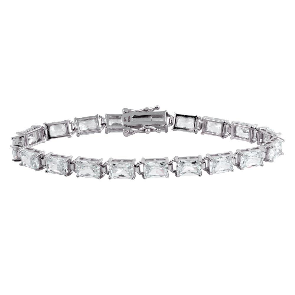 Rhodium Plated 925 Sterling Silver Rectangle CZ Tennis Bracelet - STB00561