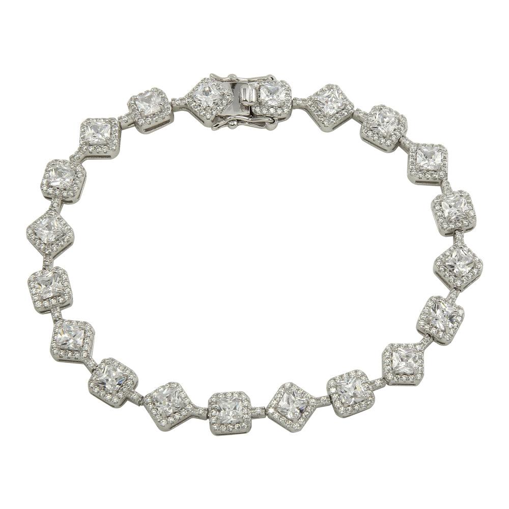 Rhodium Plated 925 Sterling Silver Square CZ Tennis Bracelet - STB00562