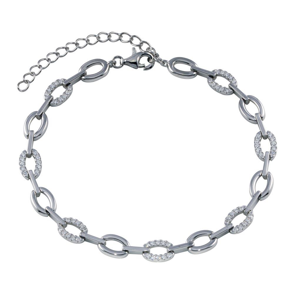 Rhodium Plated 925 Sterling Silver Oval CZ Bracelet - STB00579