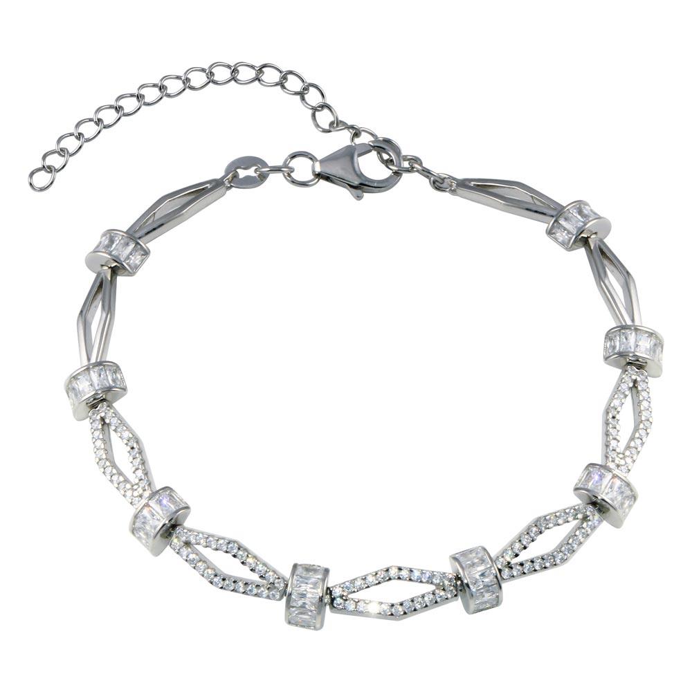 Rhodium Plated 925 Sterling Silver Confetti CZ Bracelet - STB00581