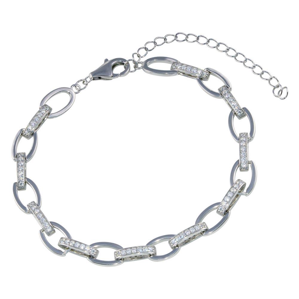 Rhodium Plated 925 Sterling Silver Oval CZ Bracelet - STB00586