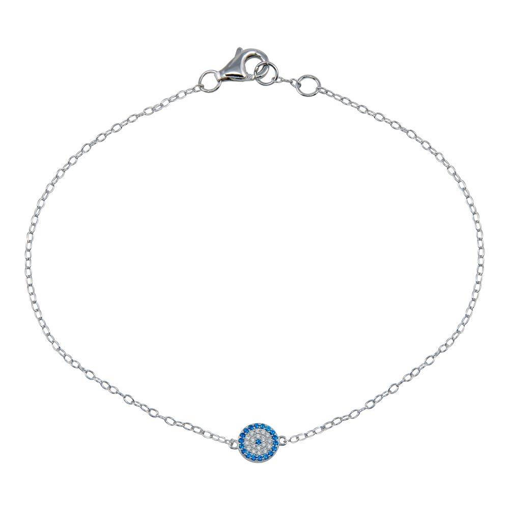 Rhodium Plated 925 Sterling Silver CZ Evil Eye Bracelet - STB00597