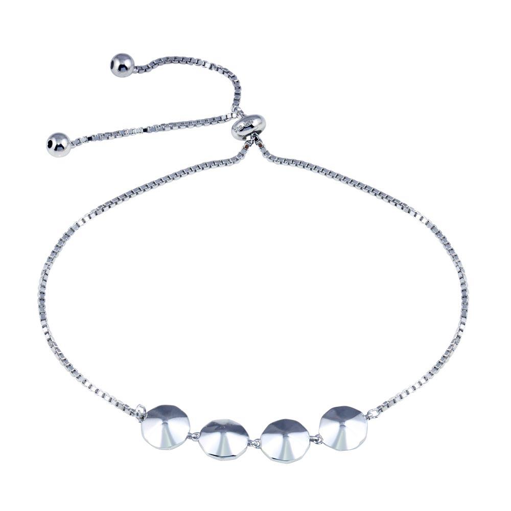 Rhodium Plated 925 Sterling Silver 4 Disc Lariat Chain Bracelet -STB00610