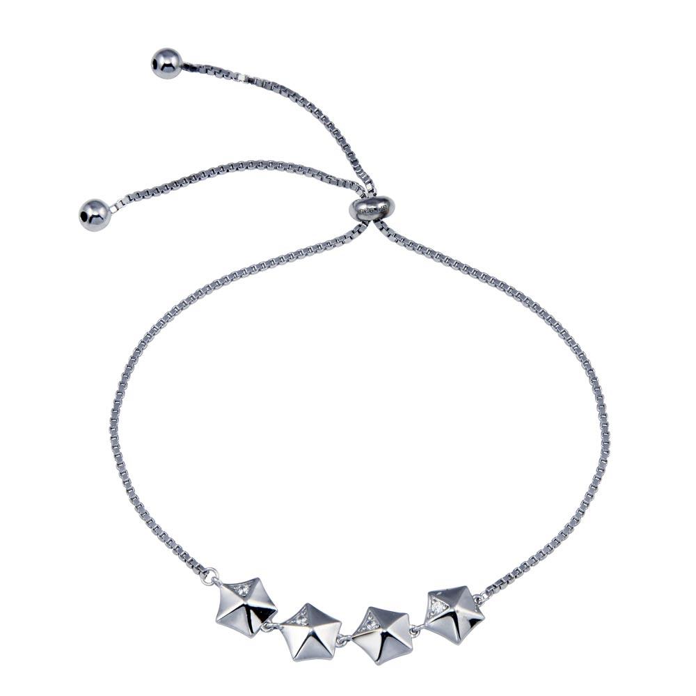 Rhodium Plated 925 Sterling Silver Star Link Adjustable CZ Bracelets - STB00611