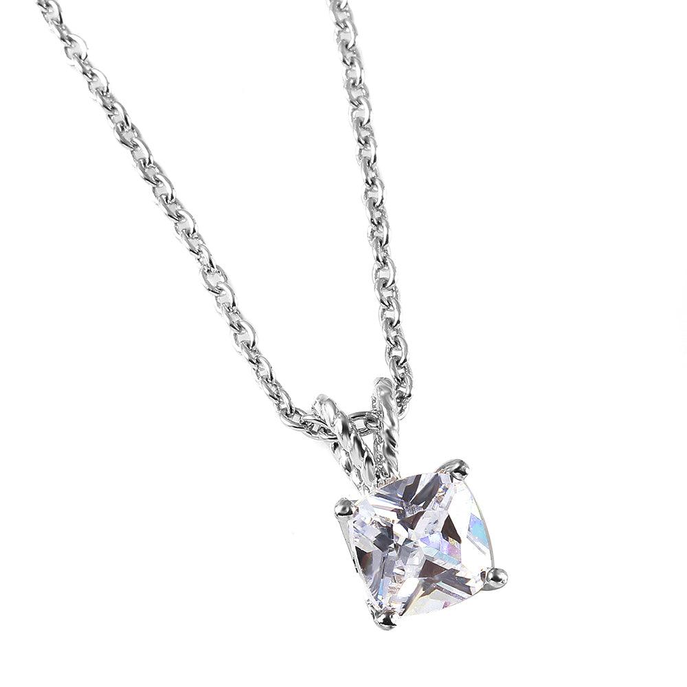 Silver 925 Rhodium Plated Solitaire CZ Rope Bail Necklace - STP00615