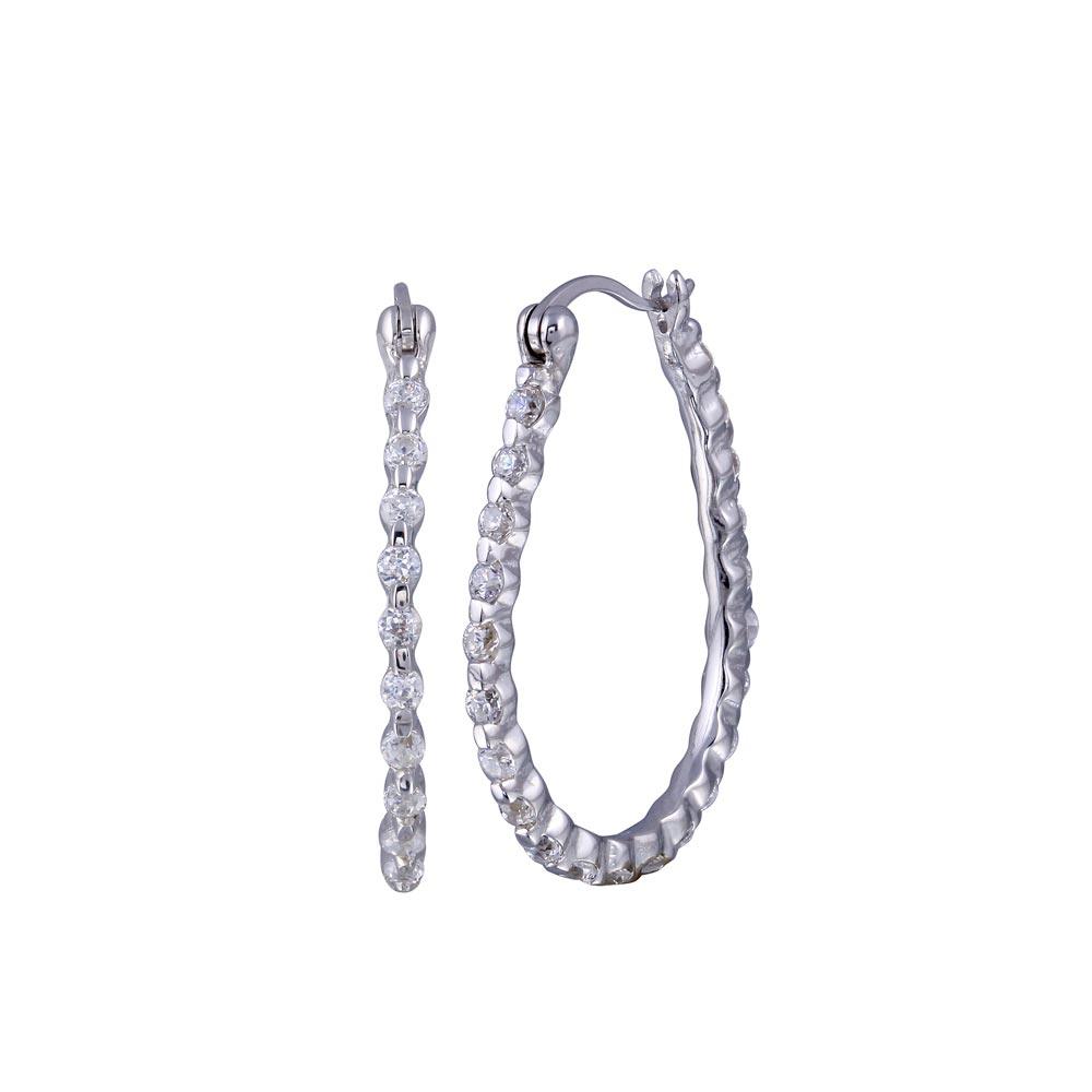 Closeout-Silver 925 Rhodium Plated Round CZ Round Hoop Earrings - STE00307