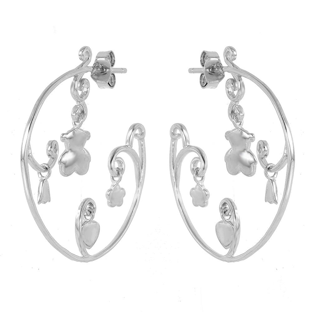 Closeout-Silver 925 Rhodium Plated Figure Round Hook Earrings - STE00521