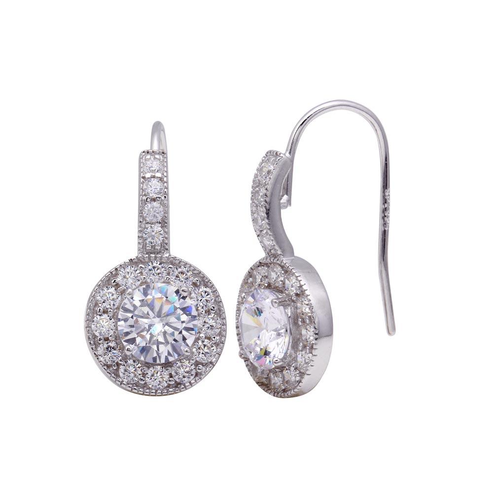 Silver 925 Rhodium Plated Curve Round CZ Hook Earrings - STE00567