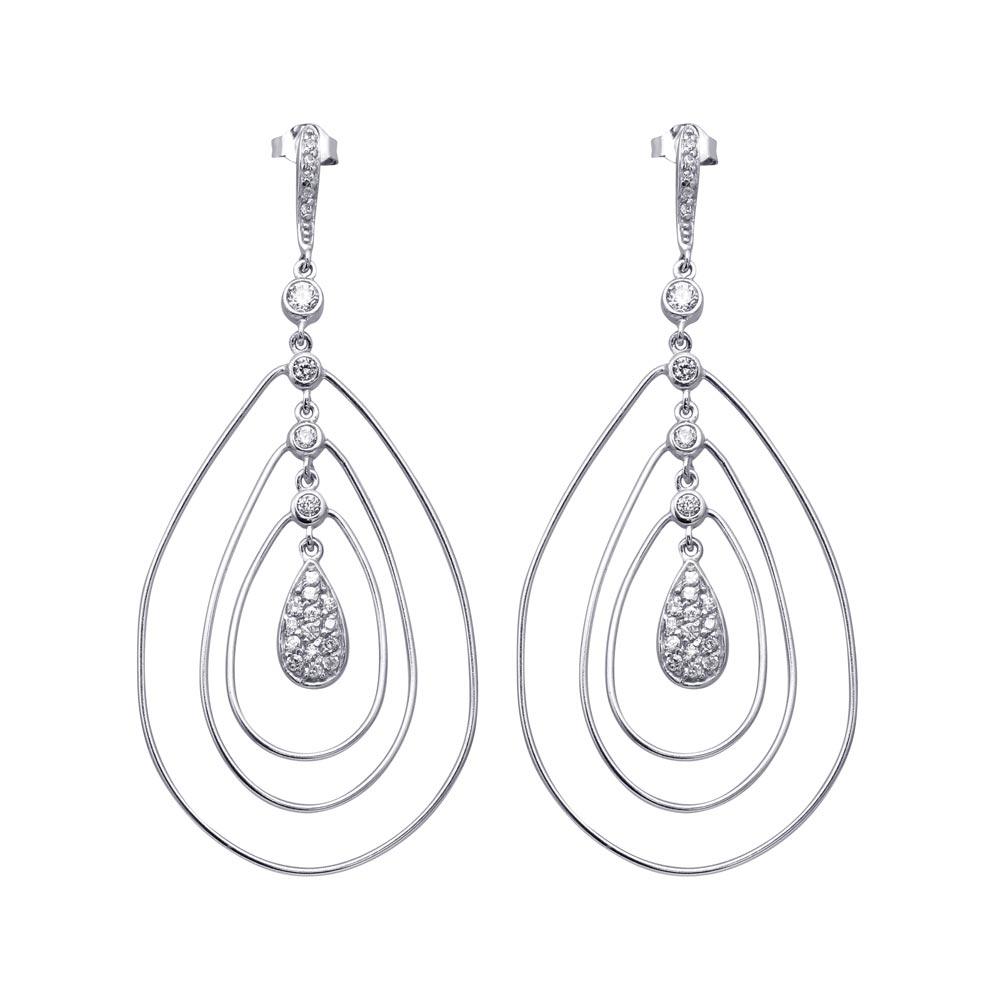 Closeout-Silver 925 Rhodium Plated Teardrop CZ Wire Dangling Chandelier Earrings - STE00573