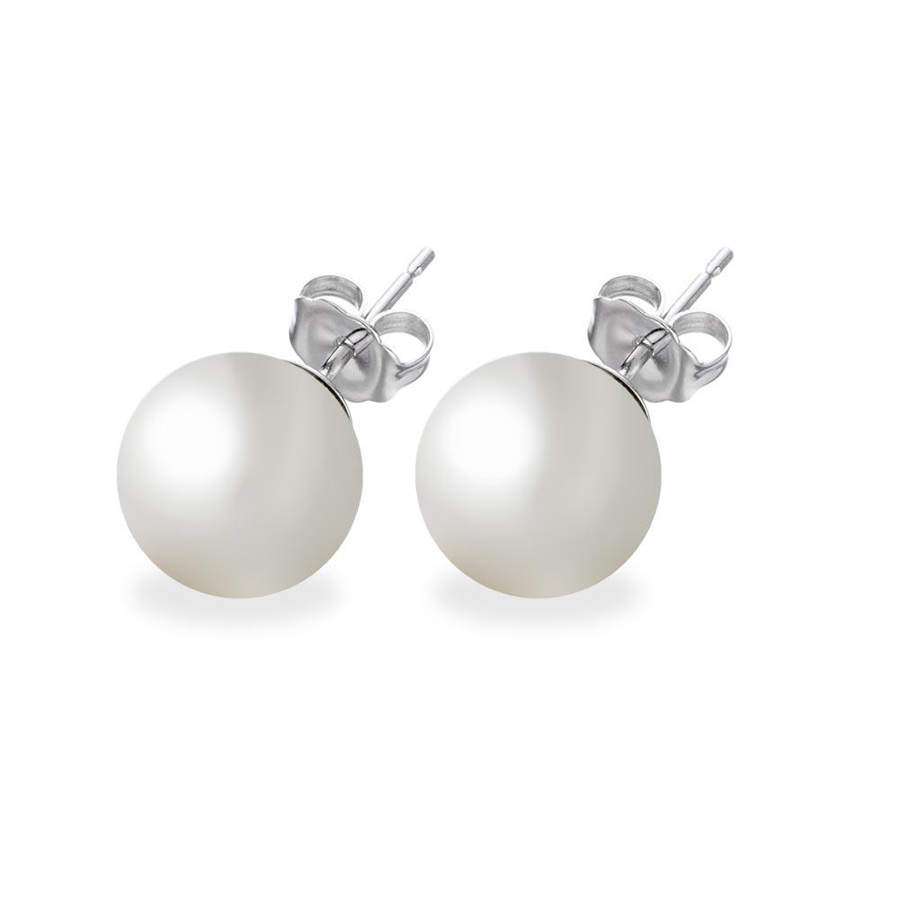 Silver 925 Rhodium Plated White Pearl CZ Stud Earrings - STE00639WHT