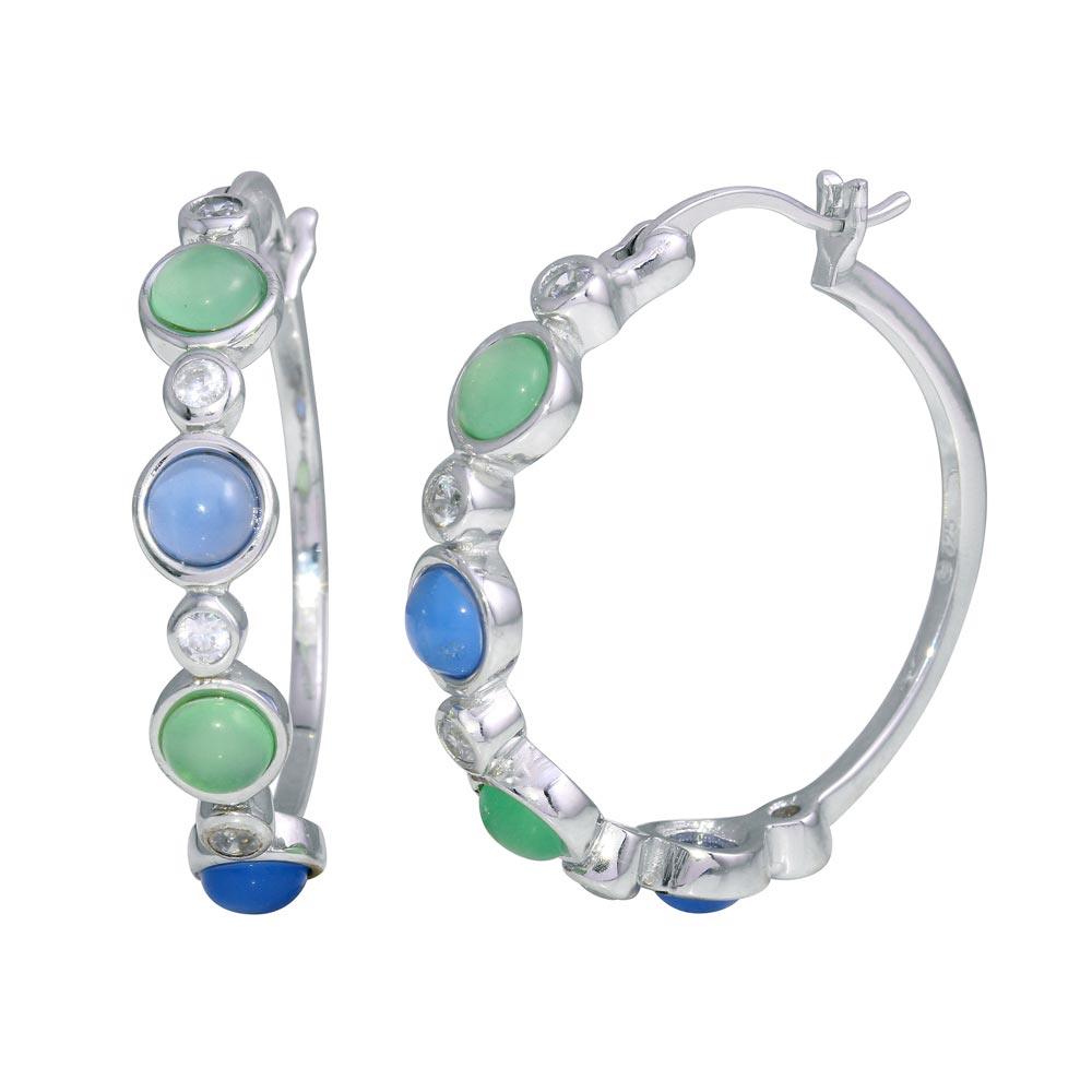 Closeout-Silver 925 Rhodium Plated Multicolor CZ Round Hoop Earrings - STE00705