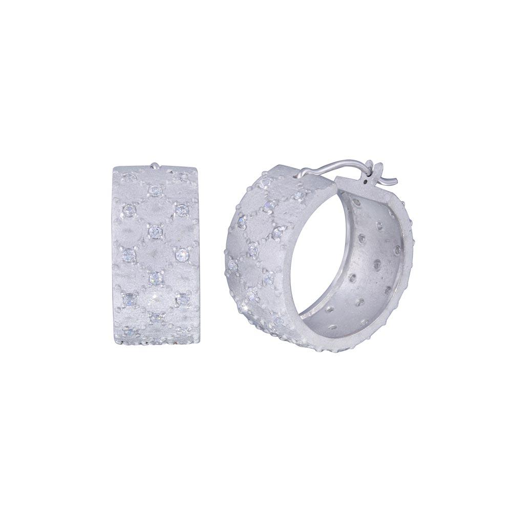 Closeout-Silver 925 Rhodium Plated Small Round Clear CZ Hoop Earrings - STE00763