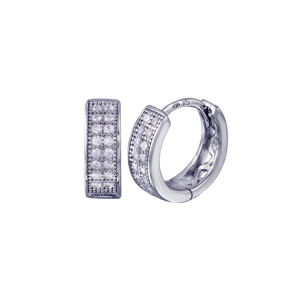 Silver 925 Rhodium Plated Clear CZ huggie hoop Earrings - STE00898