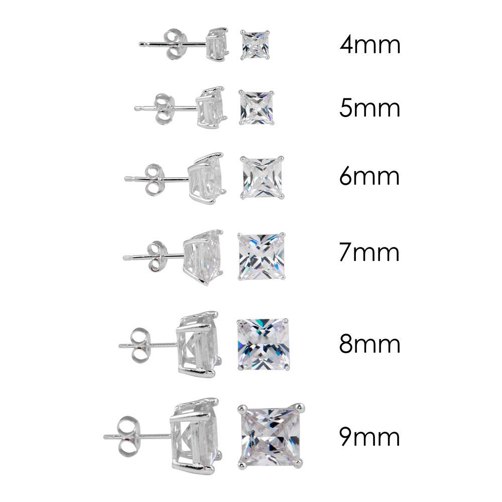 Rhodium Plated 925 Sterling Silver Square Basket Clear CZ Stud Earring - STE00597CLR