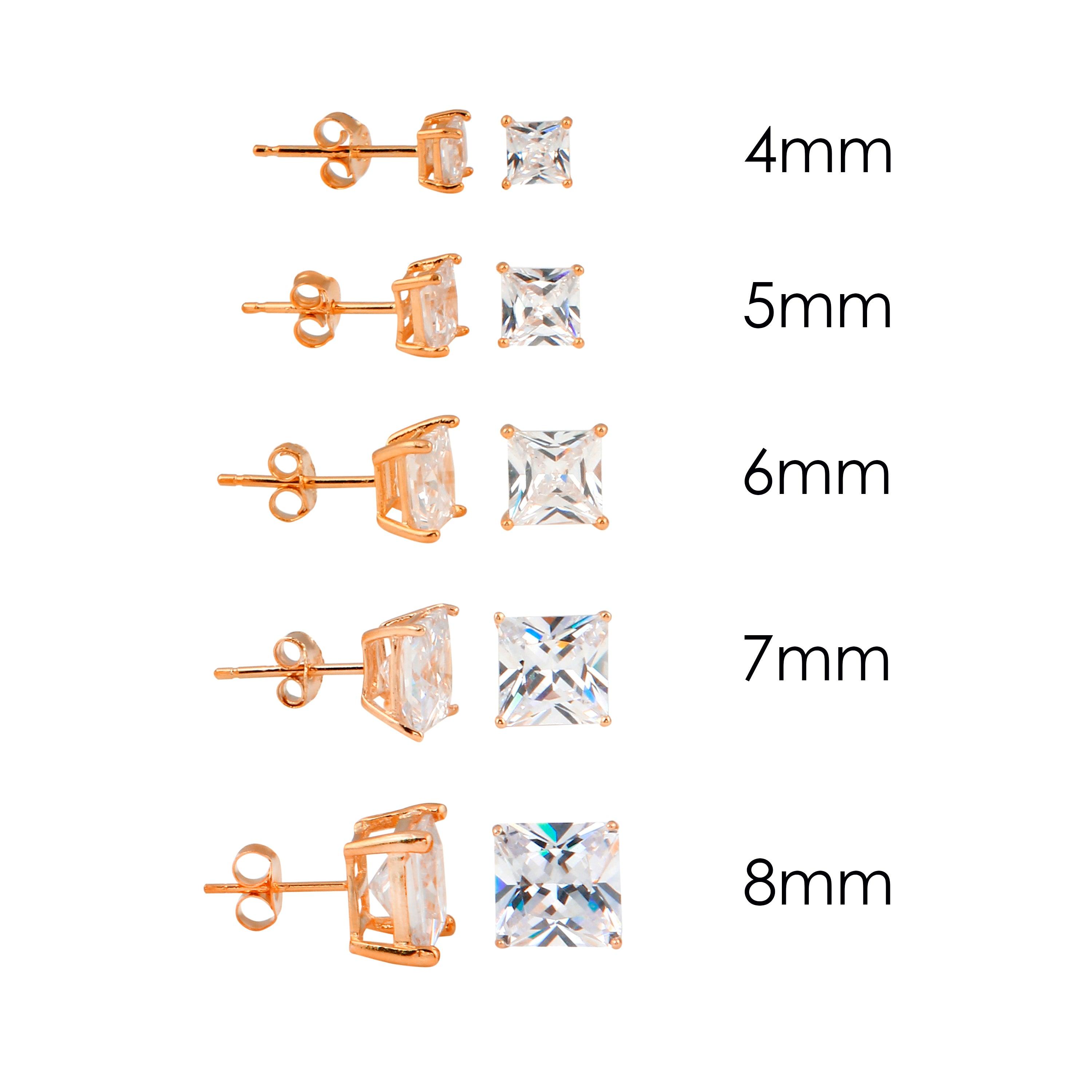 Rose Gold Plated 925 Sterling Silver Square Basket Clear CZ Stud Earring - STE00600RGP