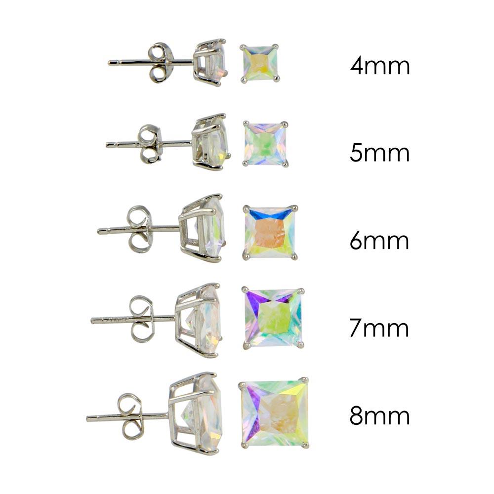 Rhodium Plated 925 Sterling Silver Square Basket Clear ABL CZ Stud Earring - STE00601ABL