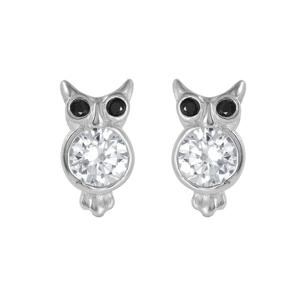 Silver 925 Rhodium Plated Owl Earrings - STE00968