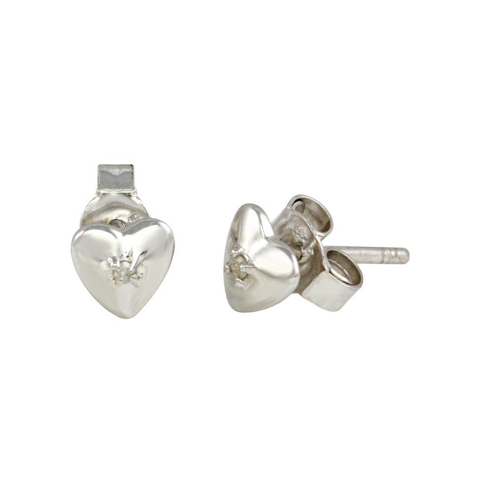 Rhodium Plated 925 Sterling Silver Heart Stud Earrings - STE00997DIA