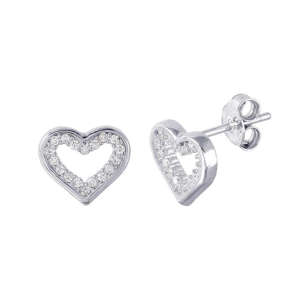 Silver 925 Rhodium Plated Open Heart CZ Earrings - STE01022