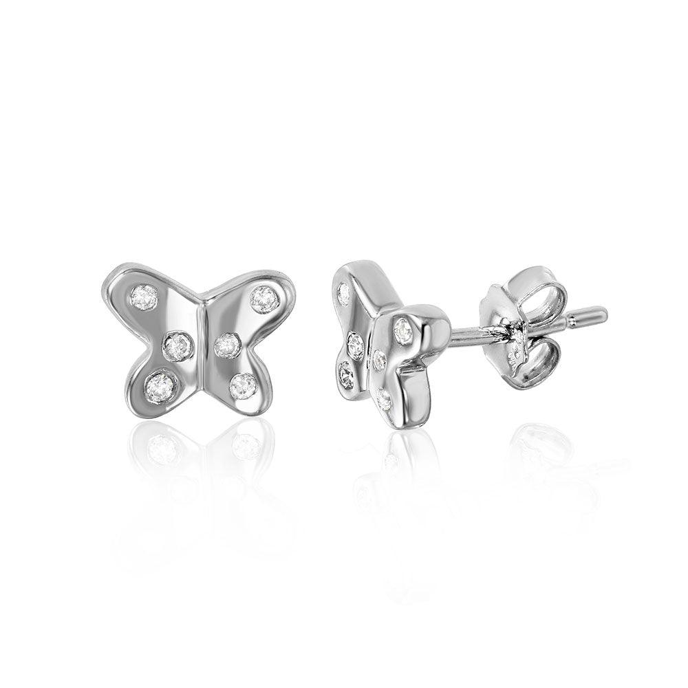 Silver 925 Rhodium Plated Butterfly with CZ Earrings - STE01045