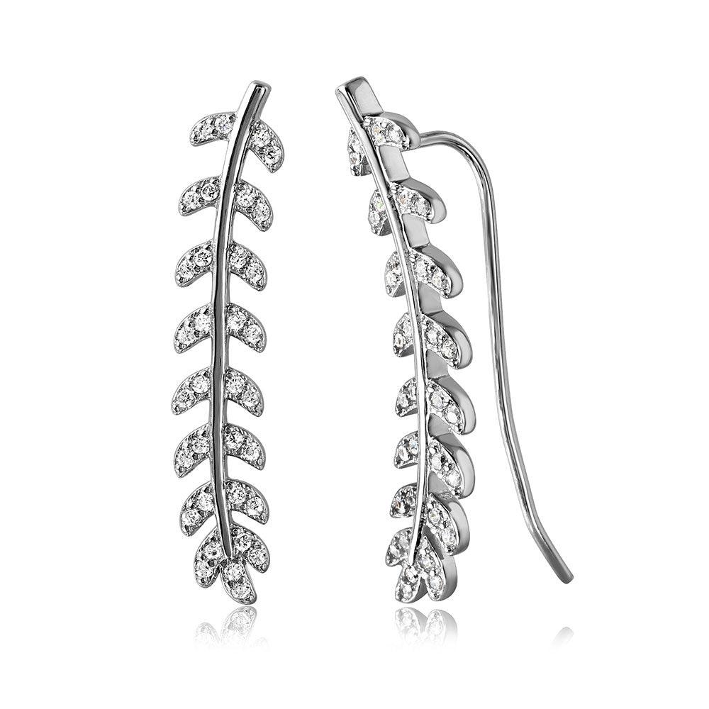 Silver 925 Rhodium Plated Climbing Vine Earrings - STE01055