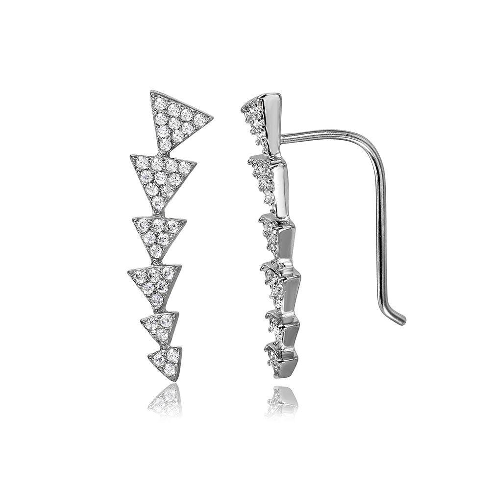 Silver 925 Rhodium Plated 6 Arrow Up CZ Climbing Earrings - STE01067