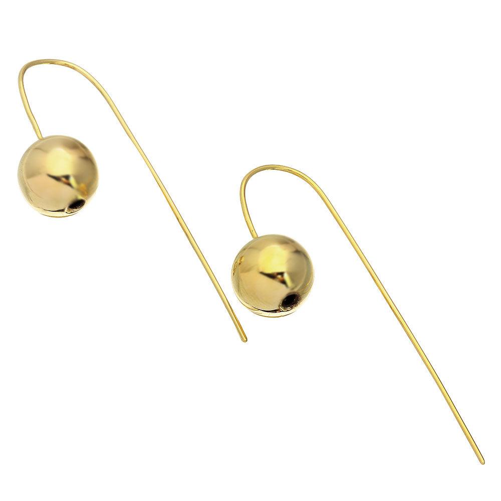 Gold Plated 925 Sterling Silver Bead Earrings with Hanging Post  - STE01079GLD