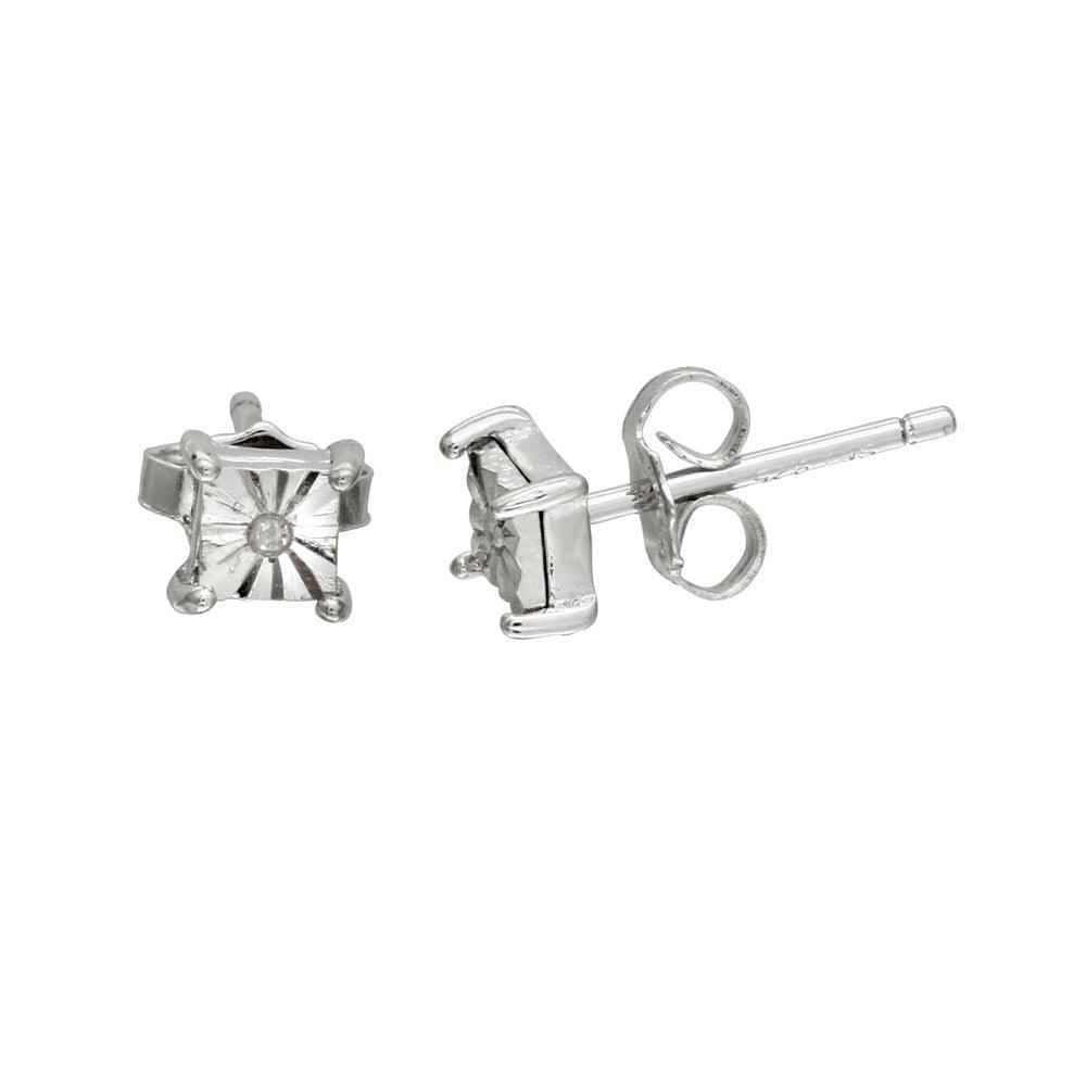 Rhodium Plated 925 Sterling Silver Square Stud Earrings - STE01106