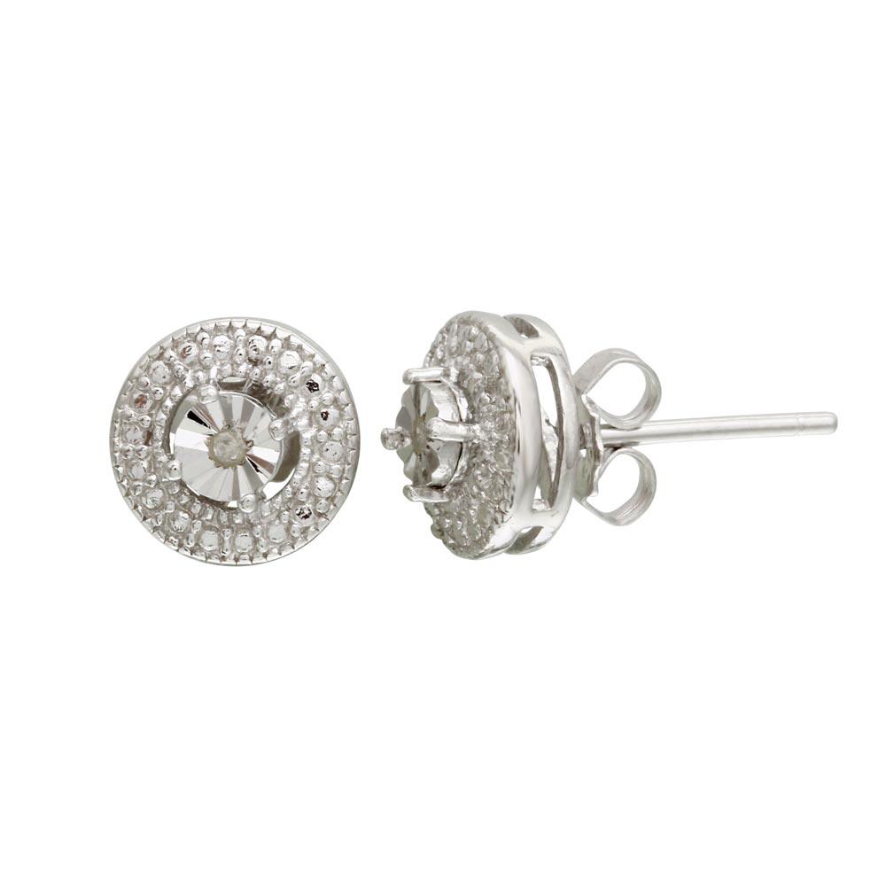 Rhodium Plated 925 Sterling Silver Round Stud Earrings - STE01108