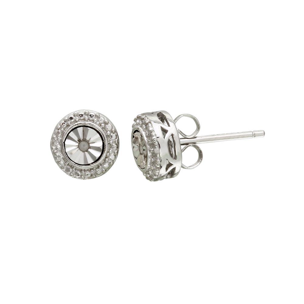 Rhodium Plated 925 Sterling Silver Round Earrings - STE01110