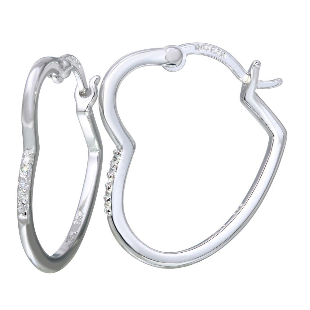 Rhodium Plated 925 Sterling Silver Heart Hoop Earrings with CZ - STE01115