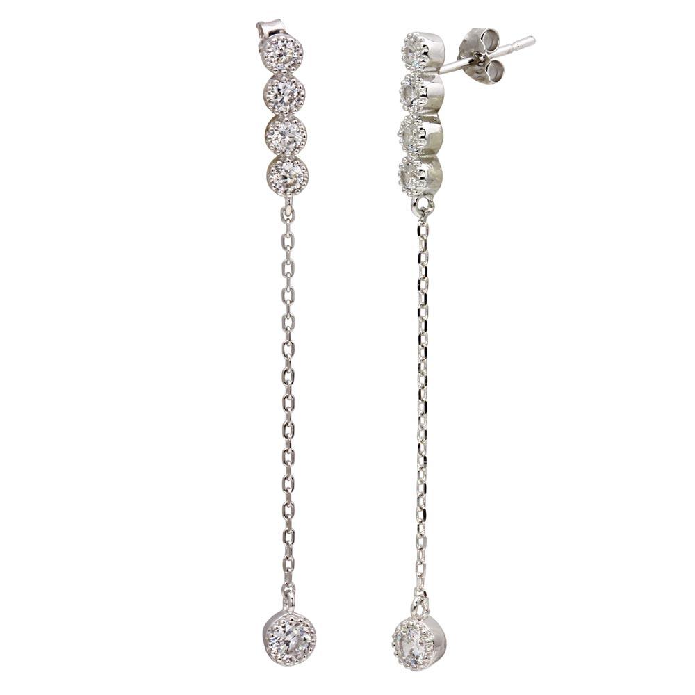 Rhodium Plated 925 Sterling Silver Dangling CZ Earrings - STE01120