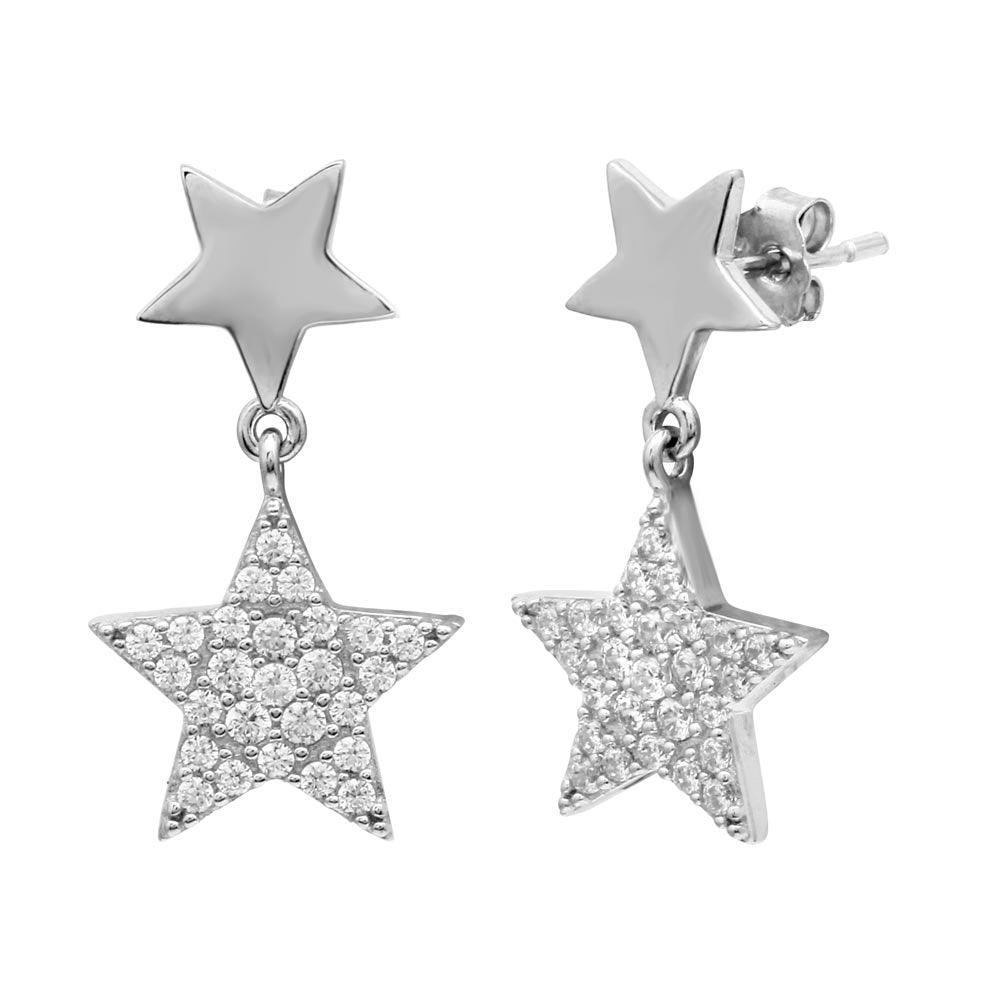 Rhodium Plated 925 Sterling Silver Star Earrings with CZ - STE01129