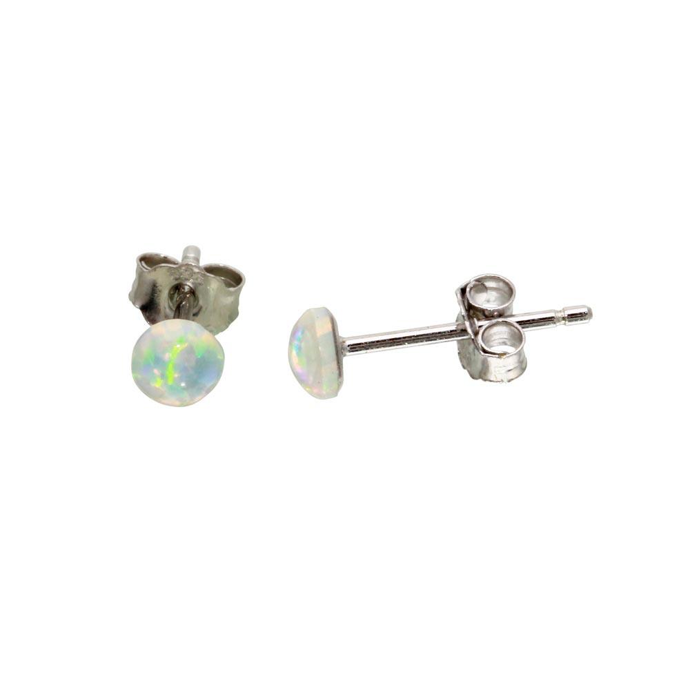 Rhodium Plated 925 Sterling Silver Small Round Opal CZ Stud Earrings - STE01123