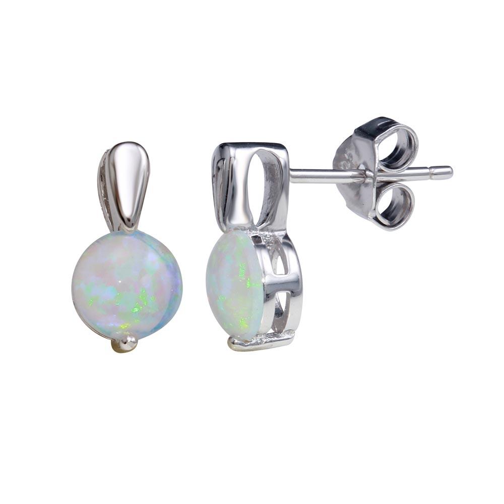 Rhodium Plated 925 Sterling Silver Synthetic Opal Earrings - STE01160RH