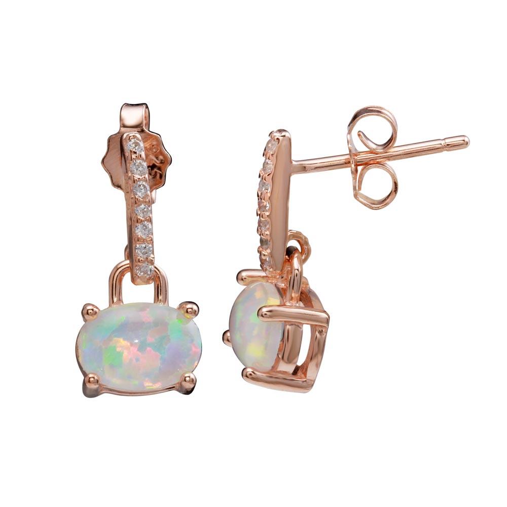 Rose Gold Plated 925 Sterling Silver Mini Dangling Earrings with CZ and Synthetic Opal - STE01162RGP