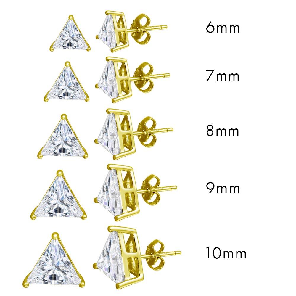 Gold Plated 925 Sterling Silver CZ Triangle Shape Stud Earring - STE01170