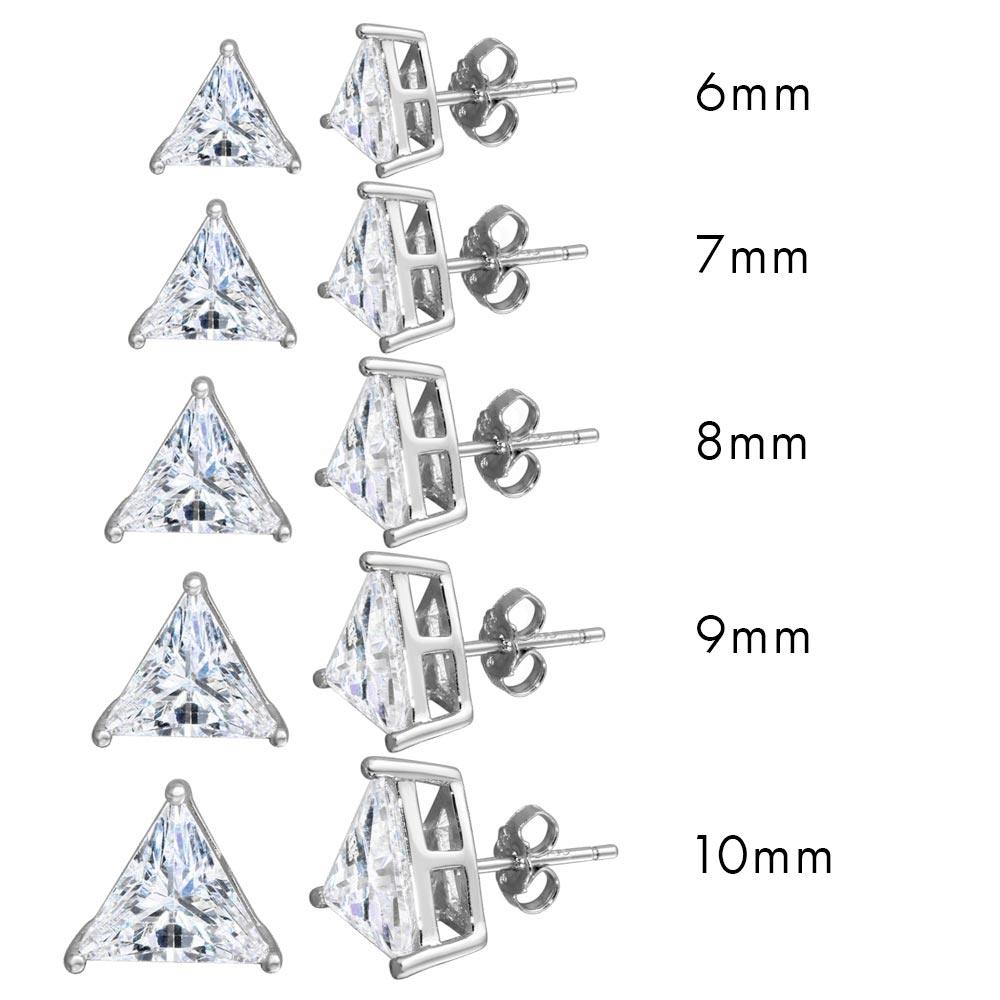 Rhodium Plated 925 Sterling Silver CZ Triangle Shape Stud Earring - STE01169