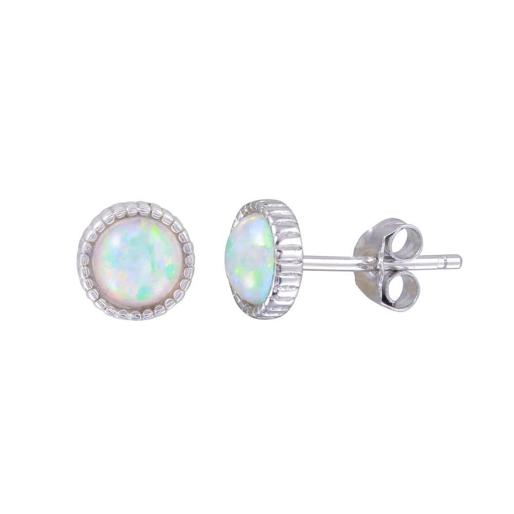 Rhodium Plated 925 Sterling Silver Synthetic Opal Earrings - STE01189