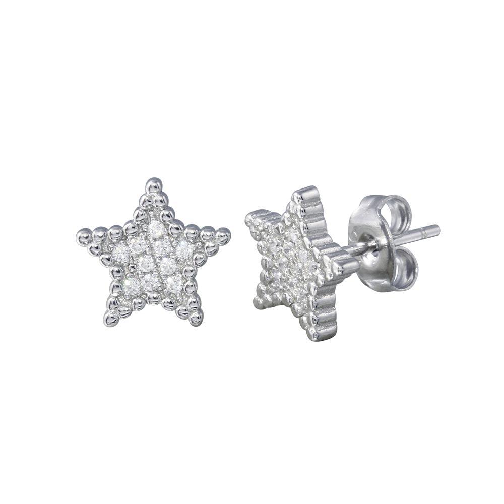 Rhodium Plated 925 Sterling Silver Star CZ Stud Earrings - STE01195