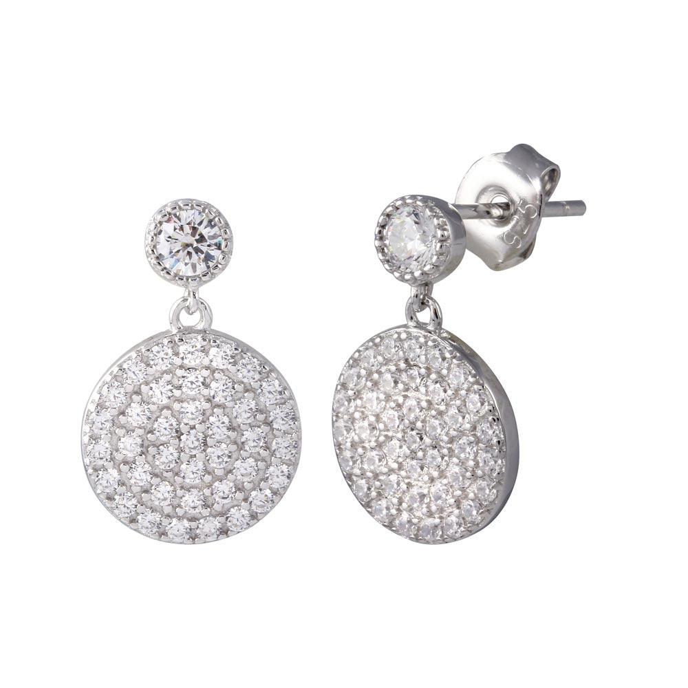 Rhodium Plated 925 Sterling Silver Round CZ Dangling Earrings - STE01196