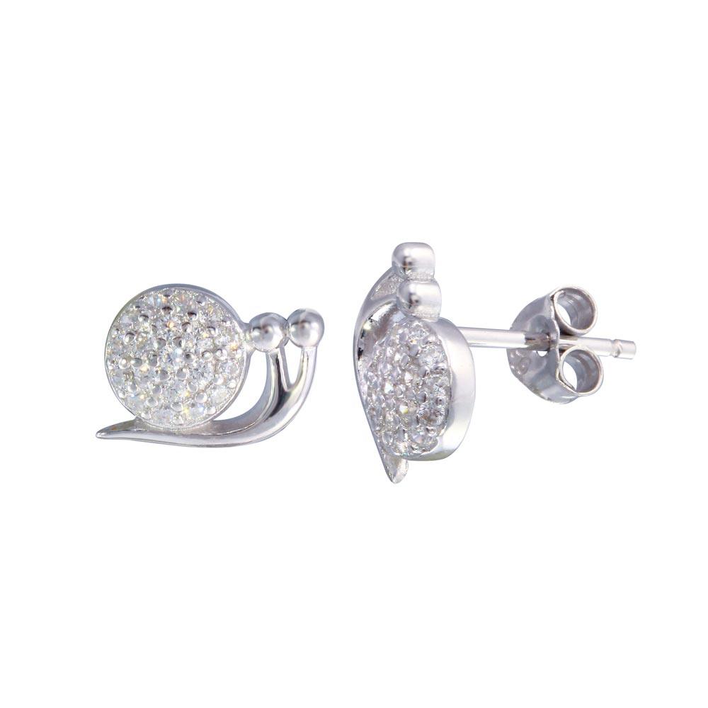 Rhodium Plated 925 Sterling Silver Snail CZ  Stud Earrings - STE01216