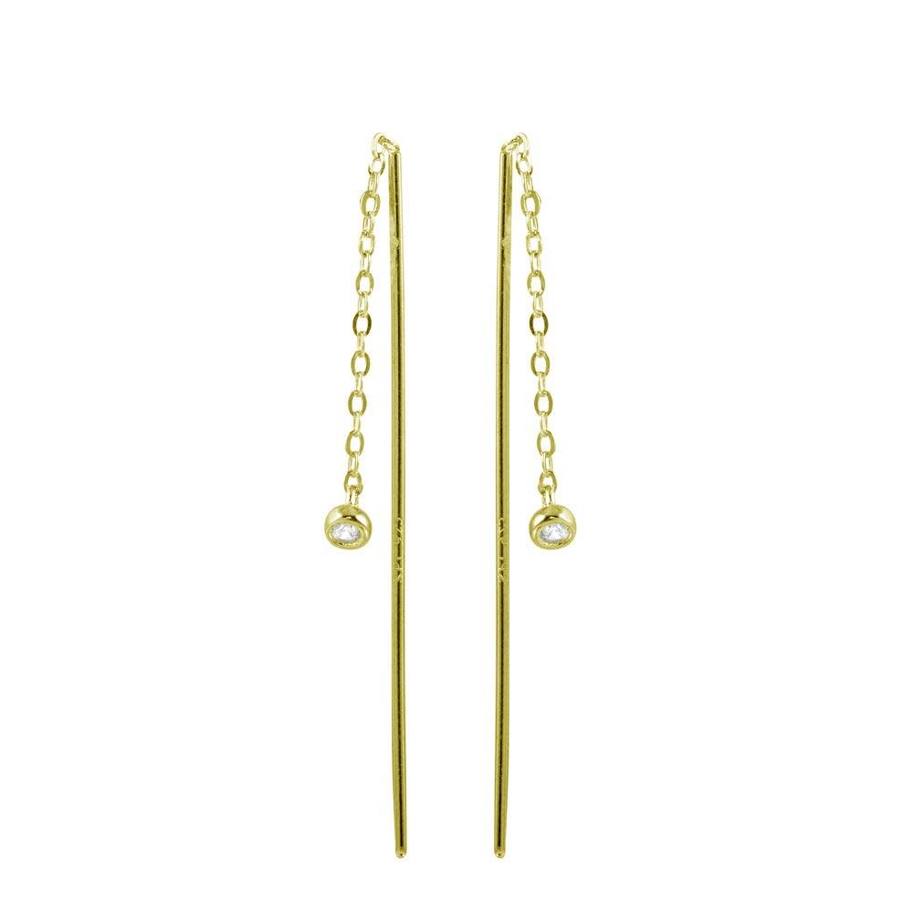 Gold Plated 925 Sterling Silver CZ Chain Dangling Earrings - STE01220GP